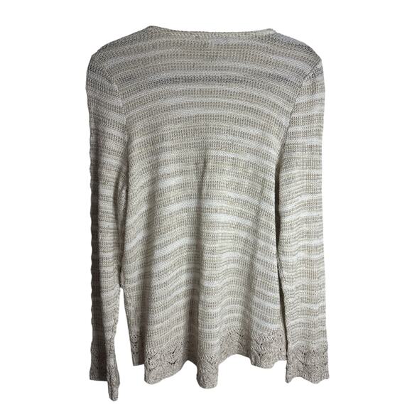 International Concepts Knit Crochet Sweater-NWT Beige Tan Stripe Wrap-Size L - Picture 5 of 5